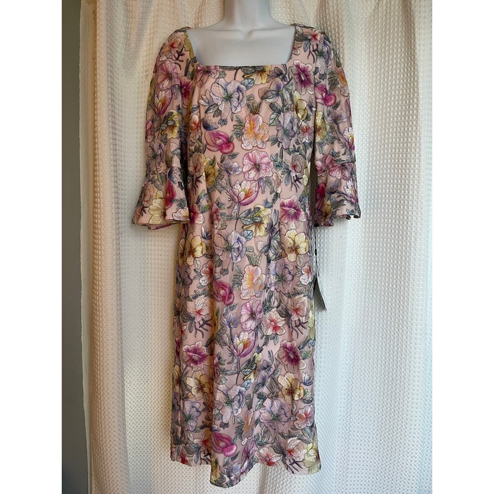 Adrianna Papell Floral Embroidered Mesh Sheath Dress Blush Pink Size 8 NWT - Picture 9 of 12